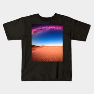 Ai Generated Art Scenery -Desert Night Sky Purple Stars Kids T-Shirt